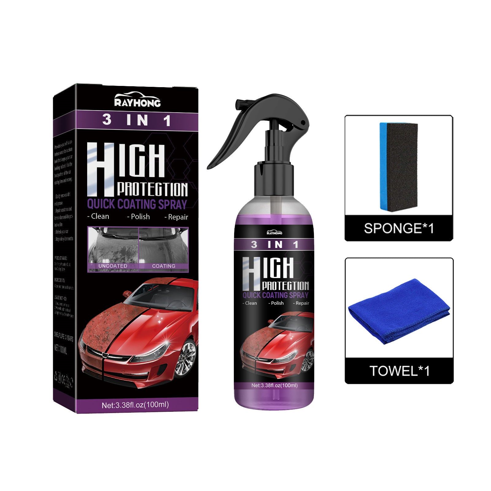 3-in-1 High Protection Car Coating Spray – Cleans, Polishes, and Protects for Long-Lasting Shine